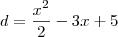 d=\frac{x^2}{2}-3x+5