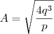 A=\sqrt{\frac{4q^3}{p}} A=\sqrt{\frac{4q^3}{p}}