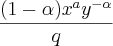 \frac{{\((1-\alpha)} {x}^{a}{y}^{-\alpha}}{q}\right \frac{{\((1-\alpha)} {x}^{a}{y}^{-\alpha}}{q}\right