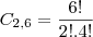 C_{2,6}=\frac{6!}{2!.4!}