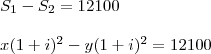 \\ S_1 - S_2 = 12100 \\\\ x(1 + i)^2 - y(1 + i)^2 = 12100 \\ S_1 - S_2 = 12100 \\\\ x(1 + i)^2 - y(1 + i)^2 = 12100