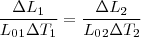 \frac{\Delta L _1}{L_0_1 \Delta T _1} = \frac{\Delta L _2}{L_0_2 \Delta T _2} \frac{\Delta L _1}{L_0_1 \Delta T _1} = \frac{\Delta L _2}{L_0_2 \Delta T _2}