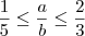 \frac{1}{5} \leq \frac{a}{b} \leq \frac{2}{3} \frac{1}{5} \leq \frac{a}{b} \leq \frac{2}{3}