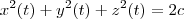 x^2(t)+y^2(t)+z^2(t)=2c x^2(t)+y^2(t)+z^2(t)=2c