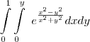 \int\limits_{0}^1\int\limits_{0}^y~e^{\frac{x^2-y^2}{x^2+y^2}}dxdy \int\limits_{0}^1\int\limits_{0}^y~e^{\frac{x^2-y^2}{x^2+y^2}}dxdy