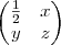\begin{pmatrix}
\frac{1}{2} & x \\
y & z
\end{pmatrix} \begin{pmatrix}
\frac{1}{2} & x \\
y & z
\end{pmatrix}