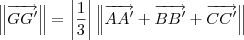 \left\|\overrightarrow{GG^\prime}\right\| =\left|\frac{1}{3}\right| \left\|\overrightarrow{AA^\prime} + \overrightarrow{BB^\prime} + \overrightarrow{CC^\prime}\right\| \left\|\overrightarrow{GG^\prime}\right\| =\left|\frac{1}{3}\right| \left\|\overrightarrow{AA^\prime} + \overrightarrow{BB^\prime} + \overrightarrow{CC^\prime}\right\|