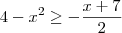 4-{x}^{2} \geq - \frac{x+7}{2} 4-{x}^{2} \geq - \frac{x+7}{2}
