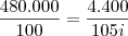 \frac{480.000}{100}=\frac{4.400}{105i}