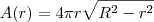 A(r) = 4\pi r \sqrt{R^2 - r^2} A(r) = 4\pi r \sqrt{R^2 - r^2}