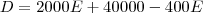 D = 2000E + 40000 - 400E D = 2000E + 40000 - 400E