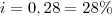 i = 0,28 = 28\% i = 0,28 = 28\%