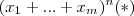 (x_1 + ... + x_m)^n (*) (x_1 + ... + x_m)^n (*)