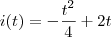 i(t)=-\frac{t^2}{4}+2t i(t)=-\frac{t^2}{4}+2t