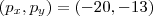 ({p}_{x},{p}_{y})&=&(-20,-13) ({p}_{x},{p}_{y})&=&(-20,-13)