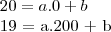 20 = a.0 + b
19 = a.200 + b 20 = a.0 + b
19 = a.200 + b
