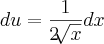 du=\frac{1}{2\sqrt[]{x}}dx