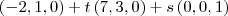 \left(-2,1,0 \right)+t\left(7,3,0 \right)+s\left(0,0,1 \right) \left(-2,1,0 \right)+t\left(7,3,0 \right)+s\left(0,0,1 \right)