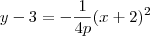 y - 3 = -\frac{1}{4p}(x+2)^2 y - 3 = -\frac{1}{4p}(x+2)^2