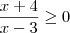 \dfrac{x+4}{x-3} \geq 0 \dfrac{x+4}{x-3} \geq 0