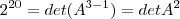 2^{20}=det(A^{3-1})=det A^2