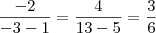 \frac{ -2} {-3-1} = \frac{ 4} {13-5}  =  \frac{3}{6}