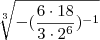 \sqrt [3] { - (\frac {6 \cdot 18} {3 \cdot 2^6})^{-1} }
