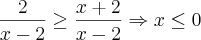 \frac{2}{x-2}\geq\frac{x+2}{x-2} \Rightarrow x\leq0 \frac{2}{x-2}\geq\frac{x+2}{x-2} \Rightarrow x\leq0