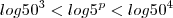 log50^3<log5^p<log50^4
