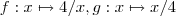 f : x \mapsto 4/x , g : x \mapsto x/4 f : x \mapsto 4/x , g : x \mapsto x/4