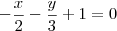 - \frac{x}{2} - \frac{y}{3} + 1 = 0 - \frac{x}{2} - \frac{y}{3} + 1 = 0