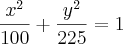 \frac{x^2}{100}+\frac{y^2}{225}=1 \frac{x^2}{100}+\frac{y^2}{225}=1