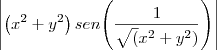 \left| \left( x^2 + y^2 \right) sen{\left( \frac{1}{\sqrt(x^2 + y^2)} \right)} \right| \left| \left( x^2 + y^2 \right) sen{\left( \frac{1}{\sqrt(x^2 + y^2)} \right)} \right|