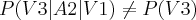 P(V3\vert A2\vert V1)\neq P(V3) P(V3\vert A2\vert V1)\neq P(V3)