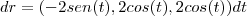 dr=(-2sen(t),2cos(t),2cos(t))dt