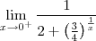 \lim_{x\to 0^+}\frac{1}{2+\left(\frac{3}{4}}\right)^{\frac{1}{x}}}