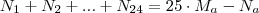 N_1 + N_2 + ... + N_{24} = 25 \cdot M_a - N_a N_1 + N_2 + ... + N_{24} = 25 \cdot M_a - N_a