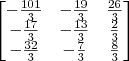 \begin{bmatrix}-\frac{101}{3}&-\frac{19}{3}&\frac{26}{3}\\-\frac{17}{3}&-\frac{13}{3}&\frac{2}{3}\\-\frac{32}{3}&-\frac{7}{3}&\frac83\end{bmatrix}