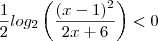 \frac{1}{2} log_2 \left( \frac{(x-1)^2 }{2x + 6 }\right)   <  0