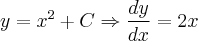 y = x^2 + C \Rightarrow \frac{dy}{dx} = 2x y = x^2 + C \Rightarrow \frac{dy}{dx} = 2x