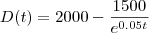 D(t) = 2000 - \frac{1500}{e^{0.05t}} D(t) = 2000 - \frac{1500}{e^{0.05t}}