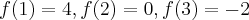 f(1)=4, f(2)=0, f(3)= -2