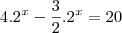4. {2}^{x} - \frac{3}{2} . {2}^{x} = 20 4. {2}^{x} - \frac{3}{2} . {2}^{x} = 20