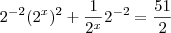 2^{-2}(2^{x})^2+\frac{1}{2^x}2^{-2} = \frac{51}{2}