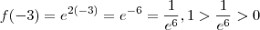 f(-3) =  e^{2(-3)} = e^{-6} = \frac{1}{e^6}    ,    1 > \frac{1}{e^6}  > 0