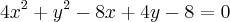 4x^2 + y^2 - 8x + 4y - 8 = 0 4x^2 + y^2 - 8x + 4y - 8 = 0