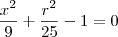 \frac{x^2}{9}+\frac{r^2}{25}-1=0 \frac{x^2}{9}+\frac{r^2}{25}-1=0