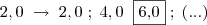 2,0\;\rightarrow\;2,0\;;\;4,0\;\;\fbox{6,0}\;;\;(...)
