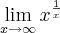 \lim_{x\rightarrow \infty} {x}^{\frac{1}{x}} \lim_{x\rightarrow \infty} {x}^{\frac{1}{x}}