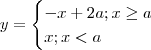 y = \begin{cases} -x + 2a ; x \geq a \\ x ; x < a \end{cases} y = \begin{cases} -x + 2a ; x \geq a \\ x ; x < a \end{cases}